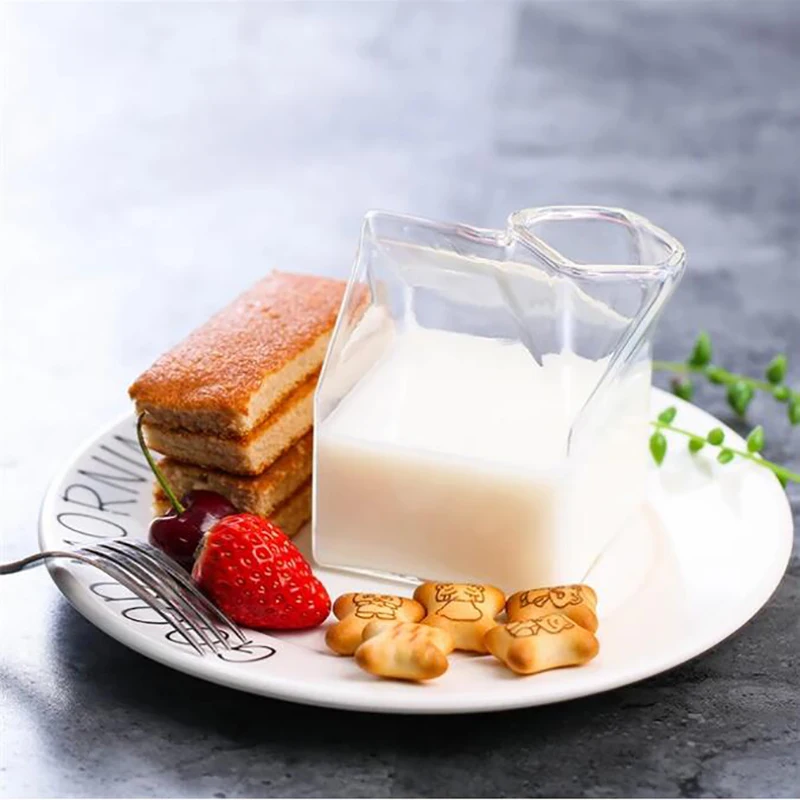 1 Piece Of 300 Ml Half Pint Milk Box Creative Mini Creamer Jug Glass Milk Cup Personality Transparent Cup New