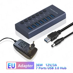 Premium Aluminum USB 3.0 Hub with Multiple Ports and Switch Adapter (7 Ports HUB EU)