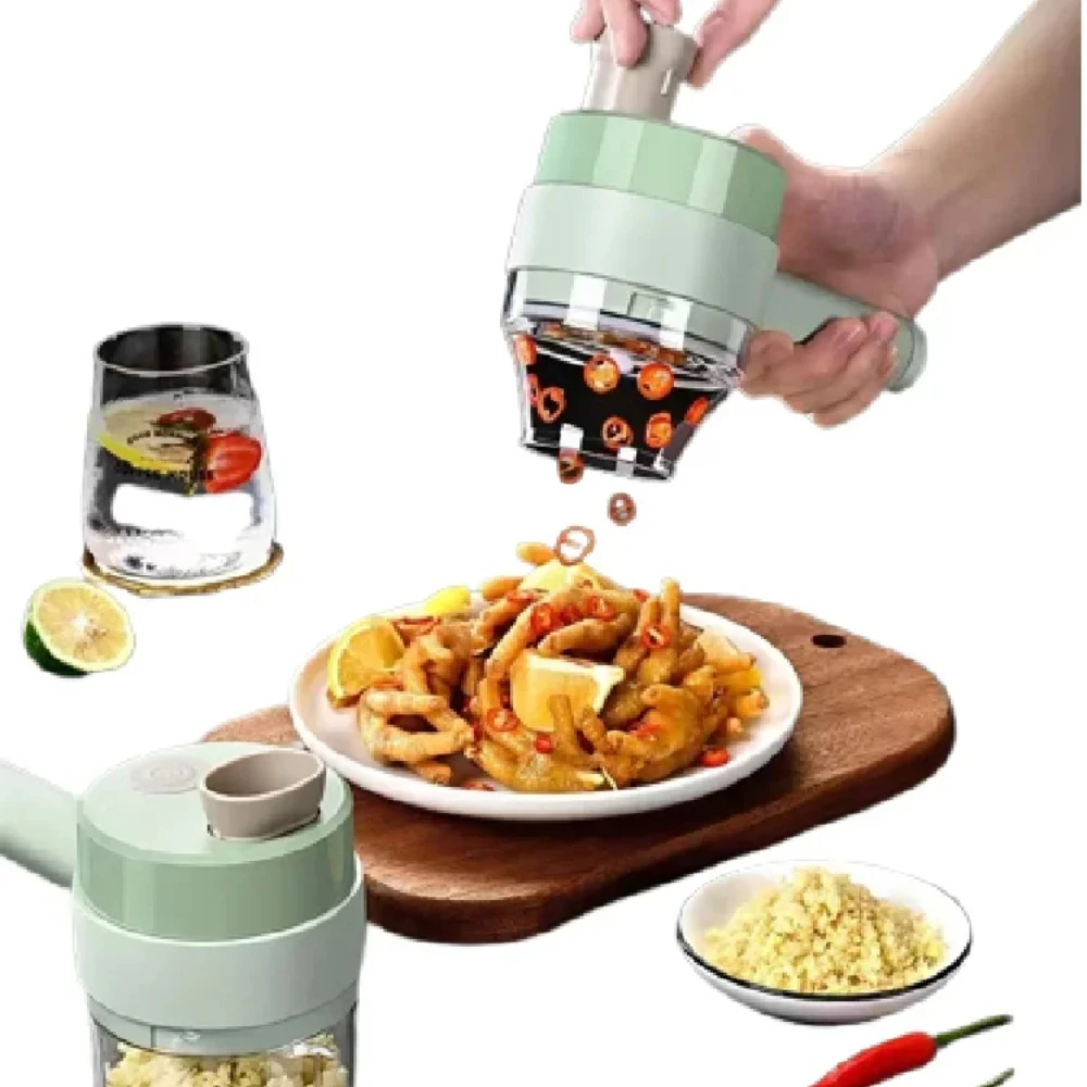

Mini Food Chopper Portable USB 4-in-1 Handheld Meat Chopping Machine Kitchen Multifunctional Cutting Tool Vegetable Slicer