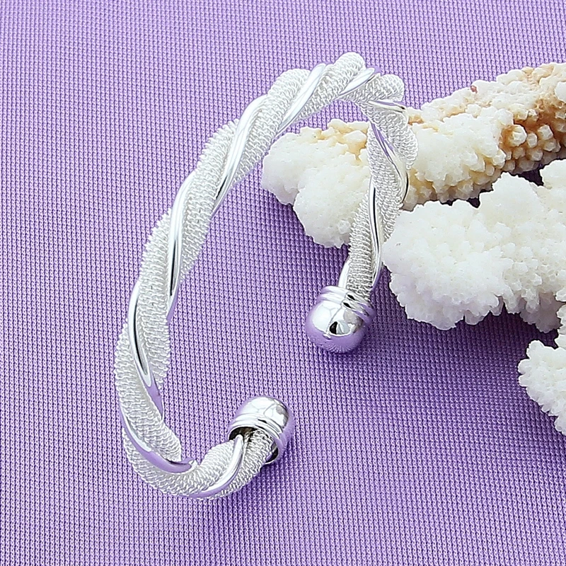 

Fashion Jewelry Noble Twist Cuff Bracelet for Women Wedding Engagement Gift - 925 Sterling Silver Bangles