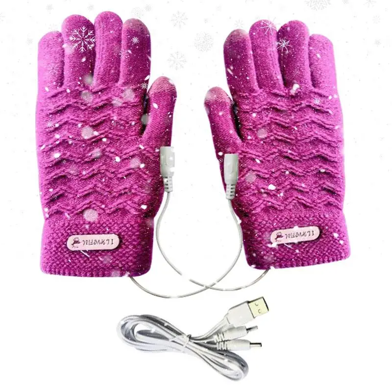 1 Pair Heated Knitting Full Finger Mittens Windproof USB Electric Heating Gloves Portable Constant Temperature Hand Warmer 4