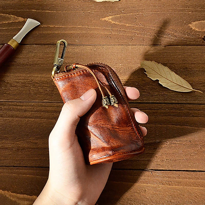 

Luxry Cowhide Coin Purse Genuine Leather Keychain Wallet Men Women Auto Car Key Holder For Keys Zipper Key Cover House Key Pouch