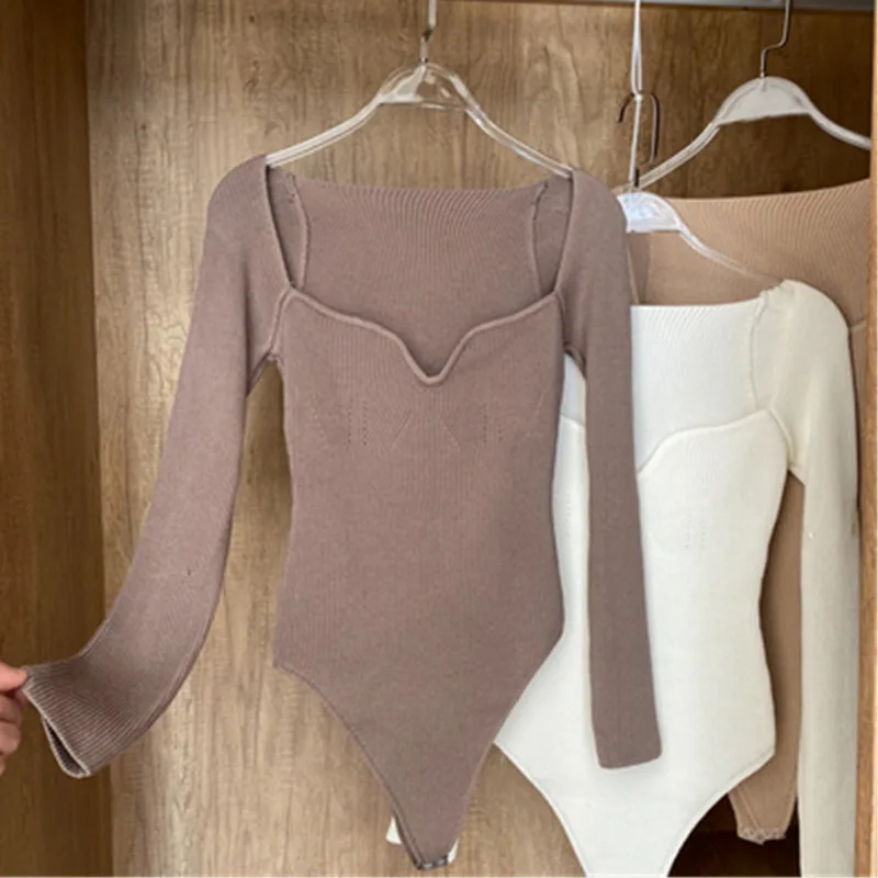 

New Knitted Sweater Shirts Women V-neck Long Sleeve All-match Bottomming Knit Bodysuits Slim Jumpers Pullovers Basic Tops