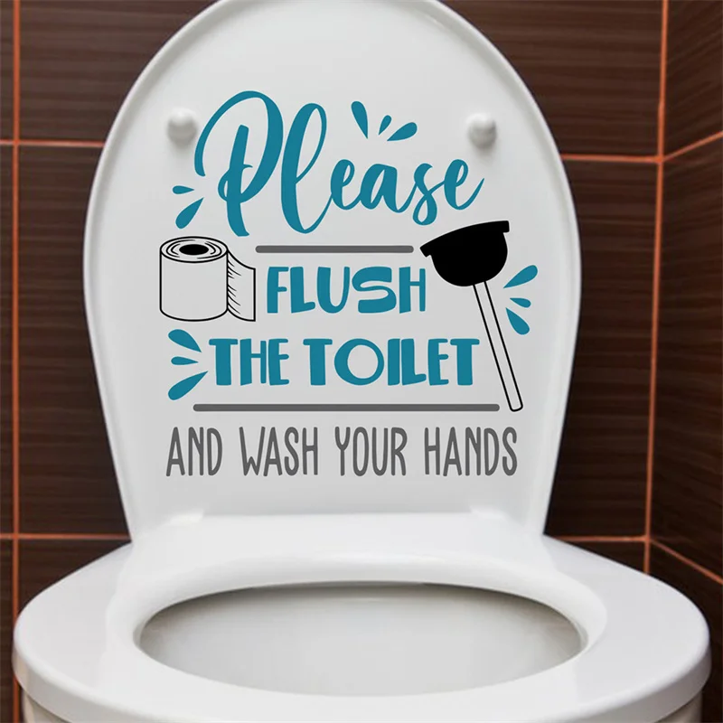Flush The Toilet PVC Toilet Stickers Washroom Stickers Removable PVC Waterproof Self-adhesive Decals