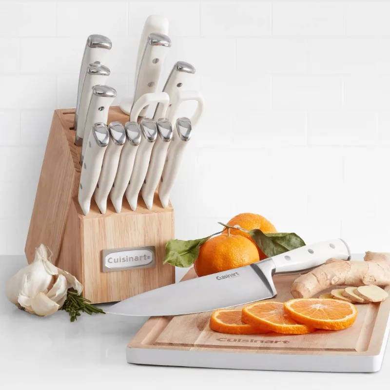 

DUTRIEUX Classic Forged Triple Rivet 15-Piece Cutlery Set with Block, White and Stainless,kitchen knife set kitchen Knife