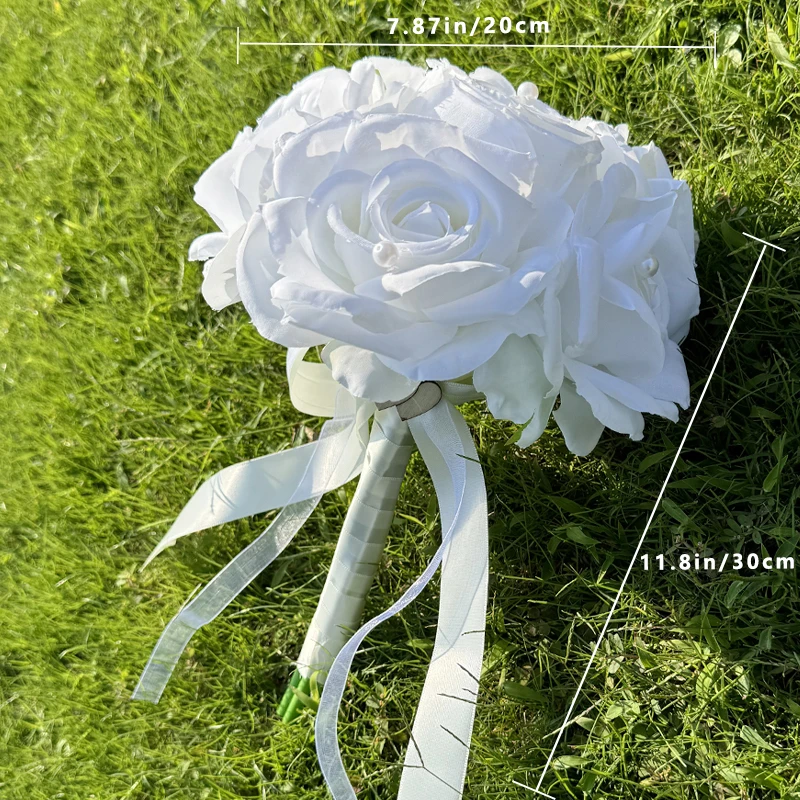 1pc LOVE White Rose Bridal Bouquets Pearl Decoration Bridesmaid Rural Wedding Bouquet Gift for Ceremony, Anniversary, Homecoming
