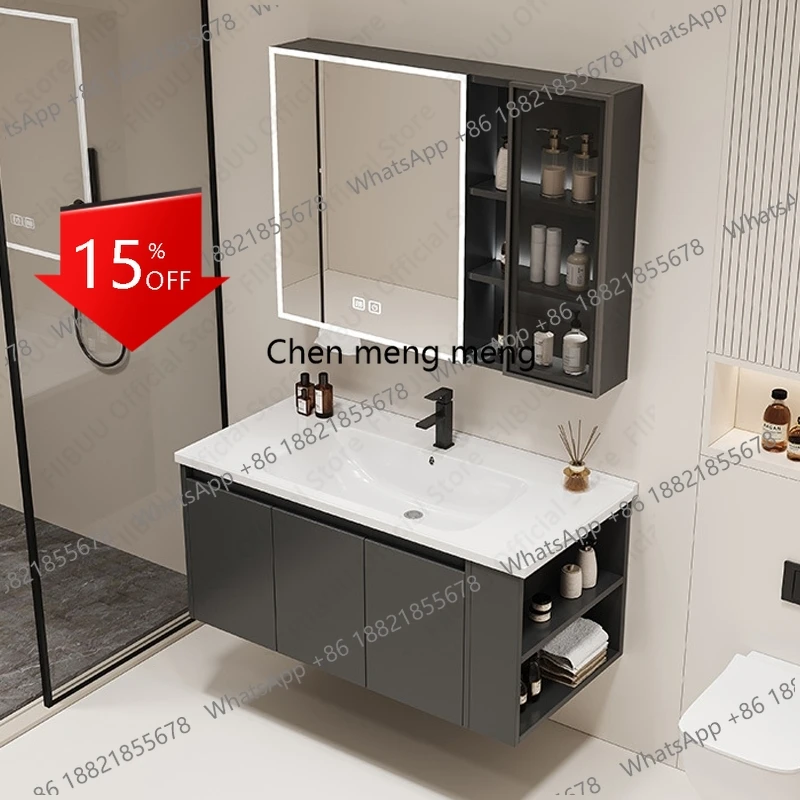 ชุดอ่างล้างหน้าติดผนังแบบลอยตัวทันสมัย 01A พร้อมอ่างเซรามิกในตัว ชุดตู้กระจกอัจฉริยะสำหรับห้องน้ำ 1