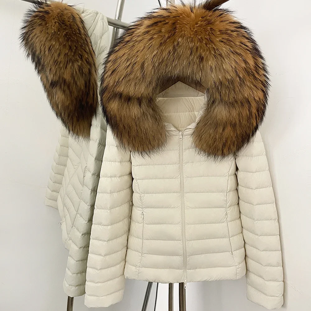 OFTBUY Goose Down Real Fox Fur Collar Lightweight Quilted Zip Up Clothes New Winter Puffer Coat Women Short Hooded Down Jacket