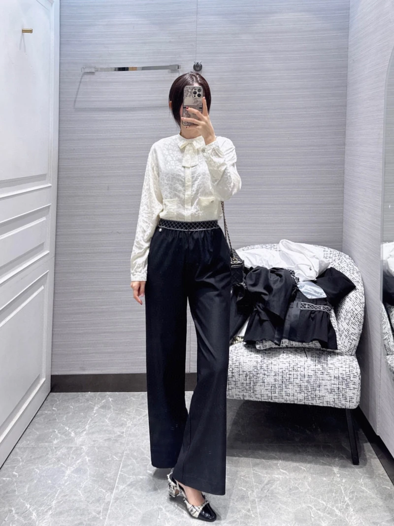 

Workplace women's long pants with elegant and streamlined temperament, age reducing woven straps, high waisted wide leg pants