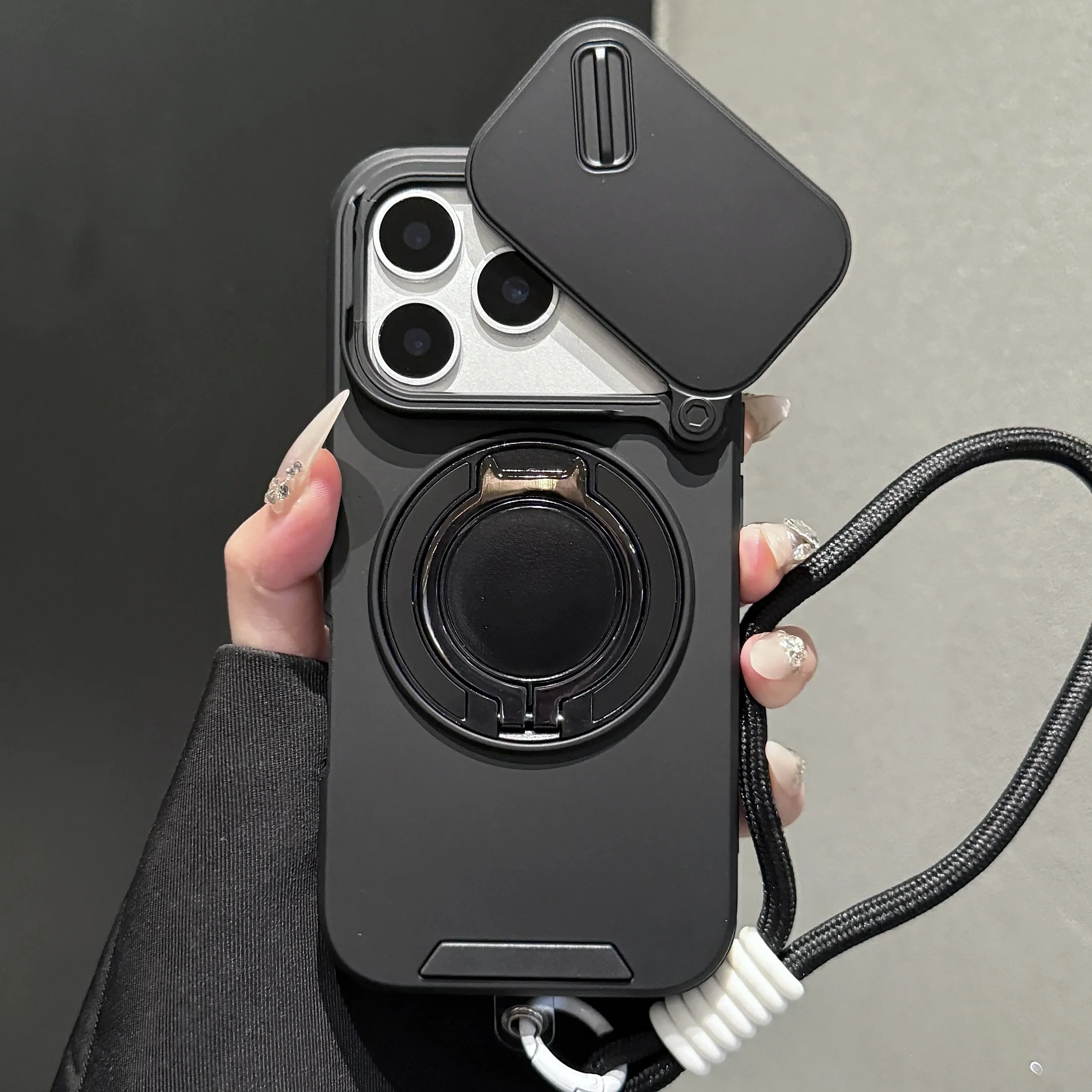 Shockproof Armor Case with Lanyard and Slide Camera Cover
