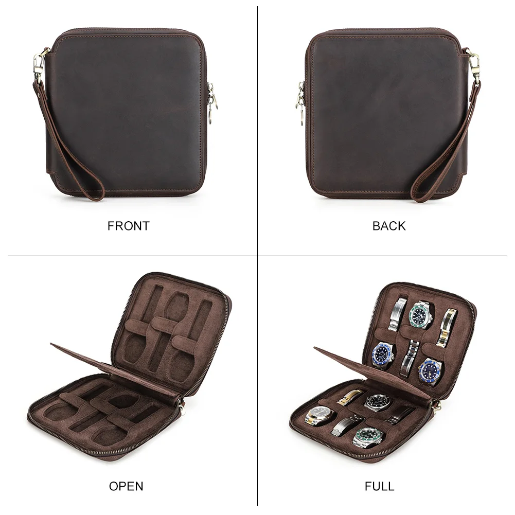 2/4/6/8 Slots Watch Storage Box Carry Case Watch Display Organizer Box Holder Display Genuine Leather Zipper Case