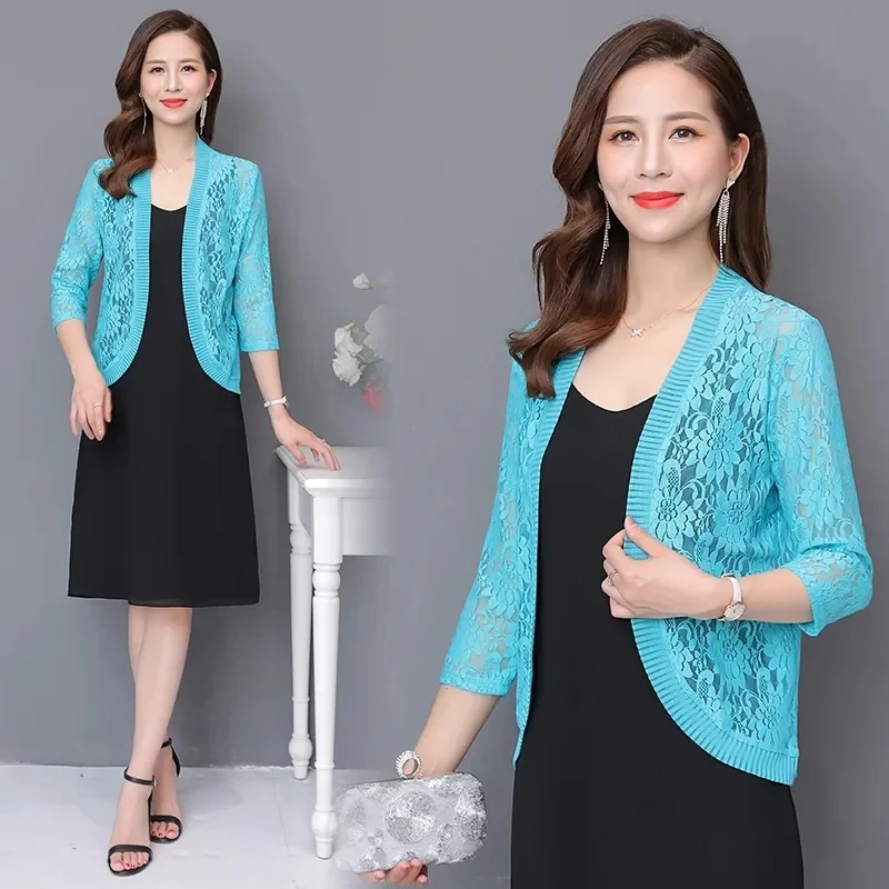 Spring and summer air conditioning clothing lace cardigan sunscreen shawl plus coat seven minutes sleeve small outside_voghion.com