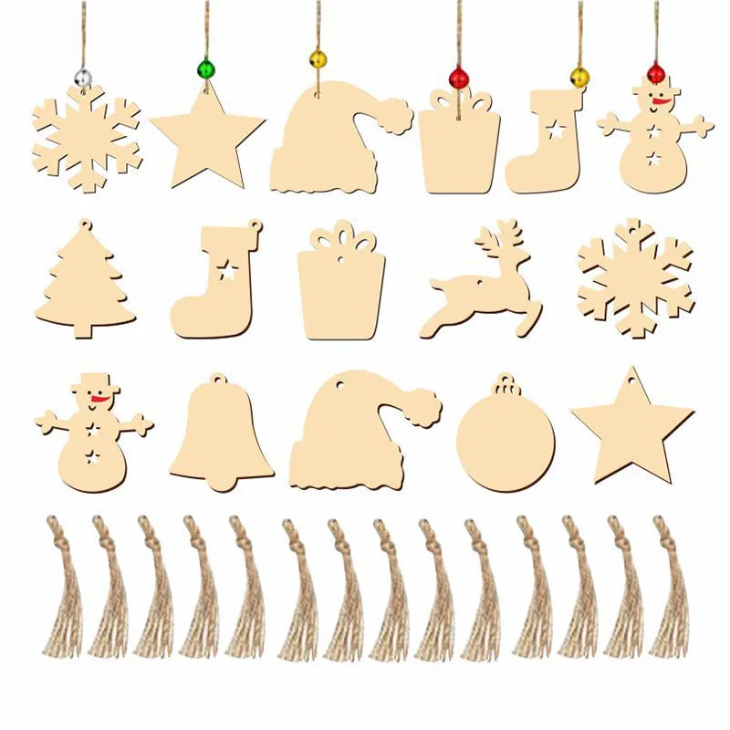 10PCS-lot-Christmas-Charms-Carved-Wood-Chips-Crafts-DIY-Wooden-Pendants ...
