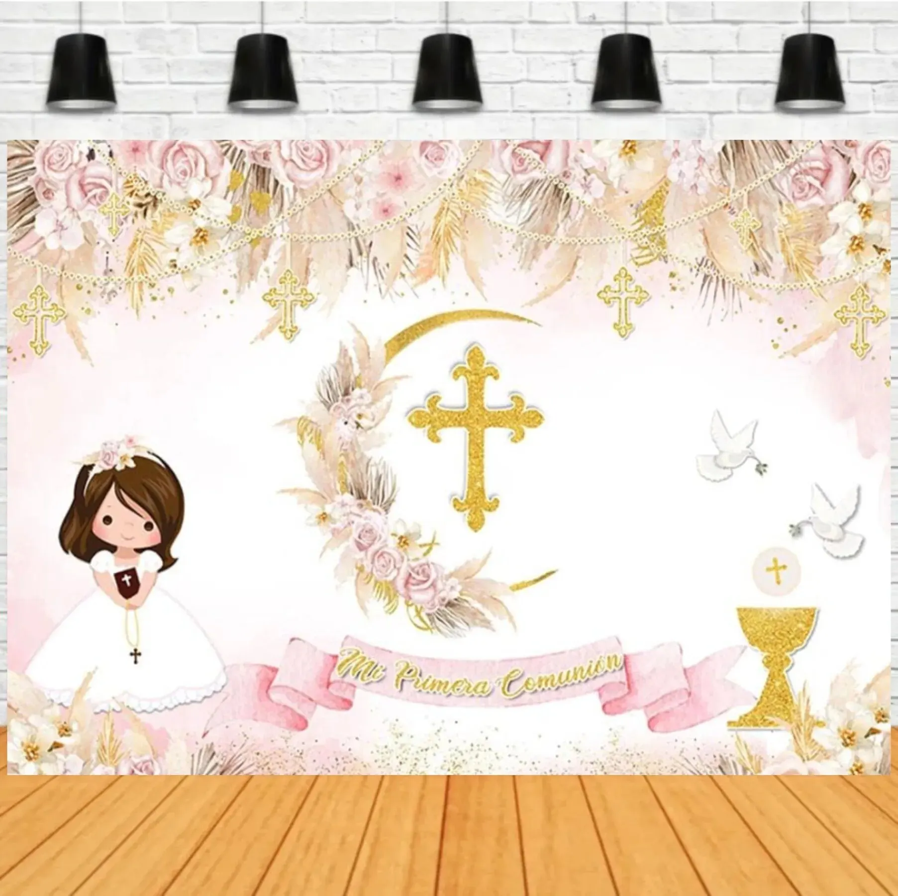 Battesimo Sfondo Ragazza Mi Primera Comunion Battesimo Fotografia Sfondo Dio Benedica Prima Comunione Party Decor Banner