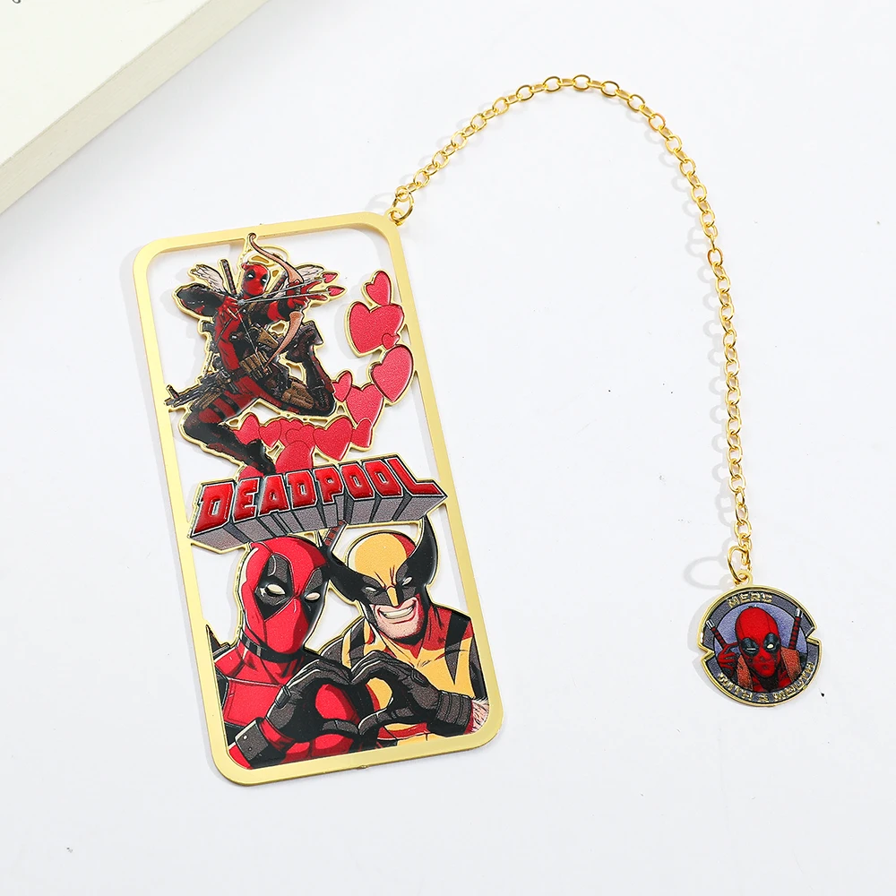 Metal Bookmark Bookmarks Stationery Supplies Explosive Metal Bookmark-Wolverine and Deadpool with Chain Pendant Bookmarks Reading Marker Gift for Book Lovers