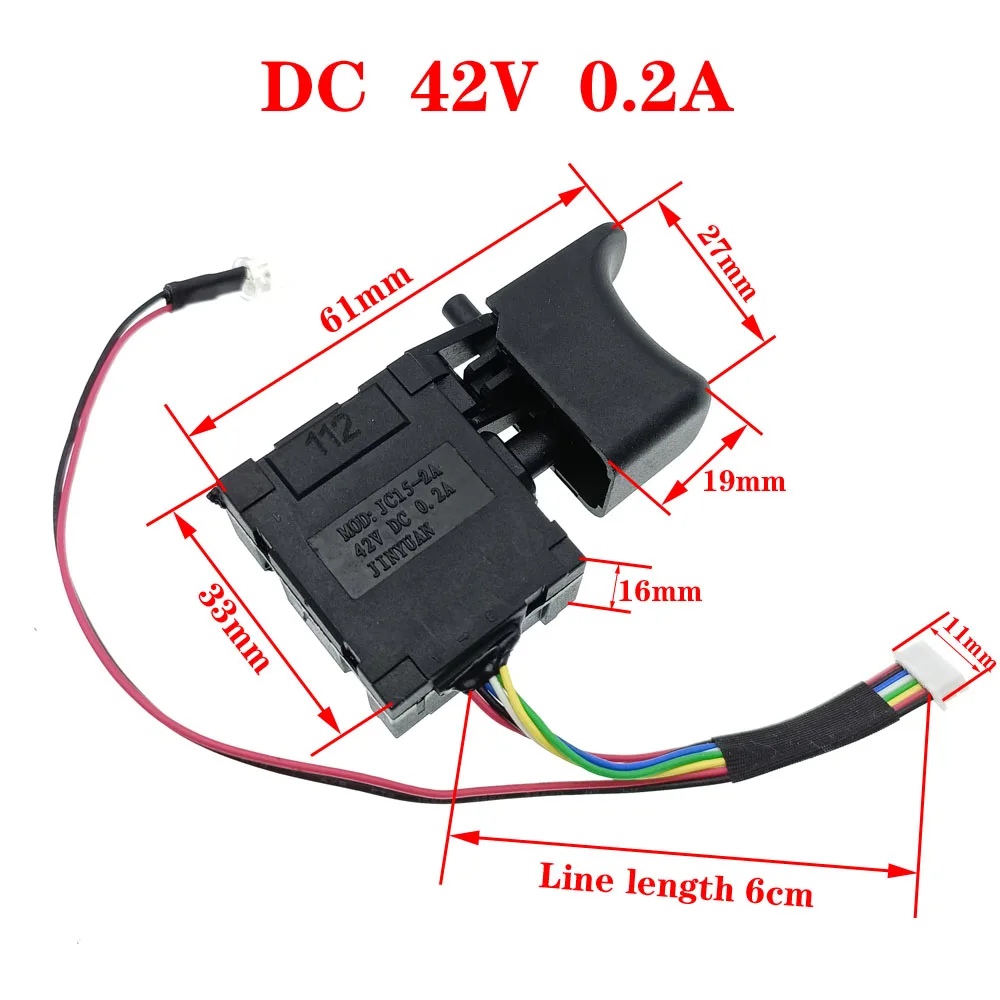DC 전기 드릴 방진 속도 제어 푸시 버튼 트리거 전기 렌치 스위치 0.2A 42V 60V 무선 드릴 스위치