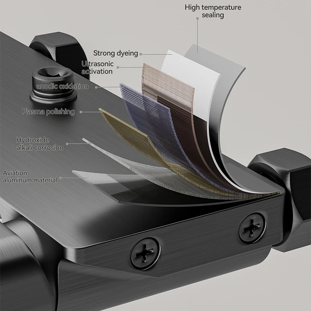 ชุดฝักบัวอาบน้ำอะลูมิเนียมสำหรับใช้ในบ้าน ระบบควบคุมอุณหภูมิแบบหมุนได้หลายฟังก์ชั่น น้ำร้อนน้ำเย็นแรงดันสูง สีเทาเมทัลลิก 3