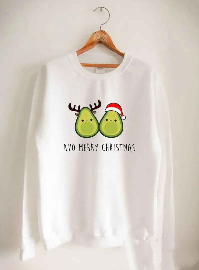Vegan Sweater Avocado Merry Christmas Sweatshirt Unisex 100% cotton Korean style loose lovers letter long-sleeved Drop shipping