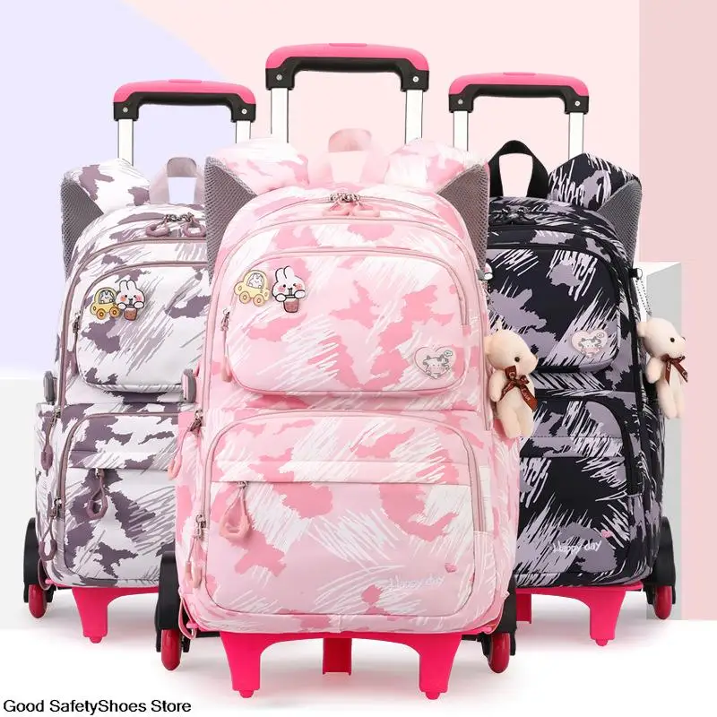 Trolley Schoolbag Kids Wheel School Backpack Removable Children School Bags For Girls With Wheels Kids Girls Luggage Book Bags 5