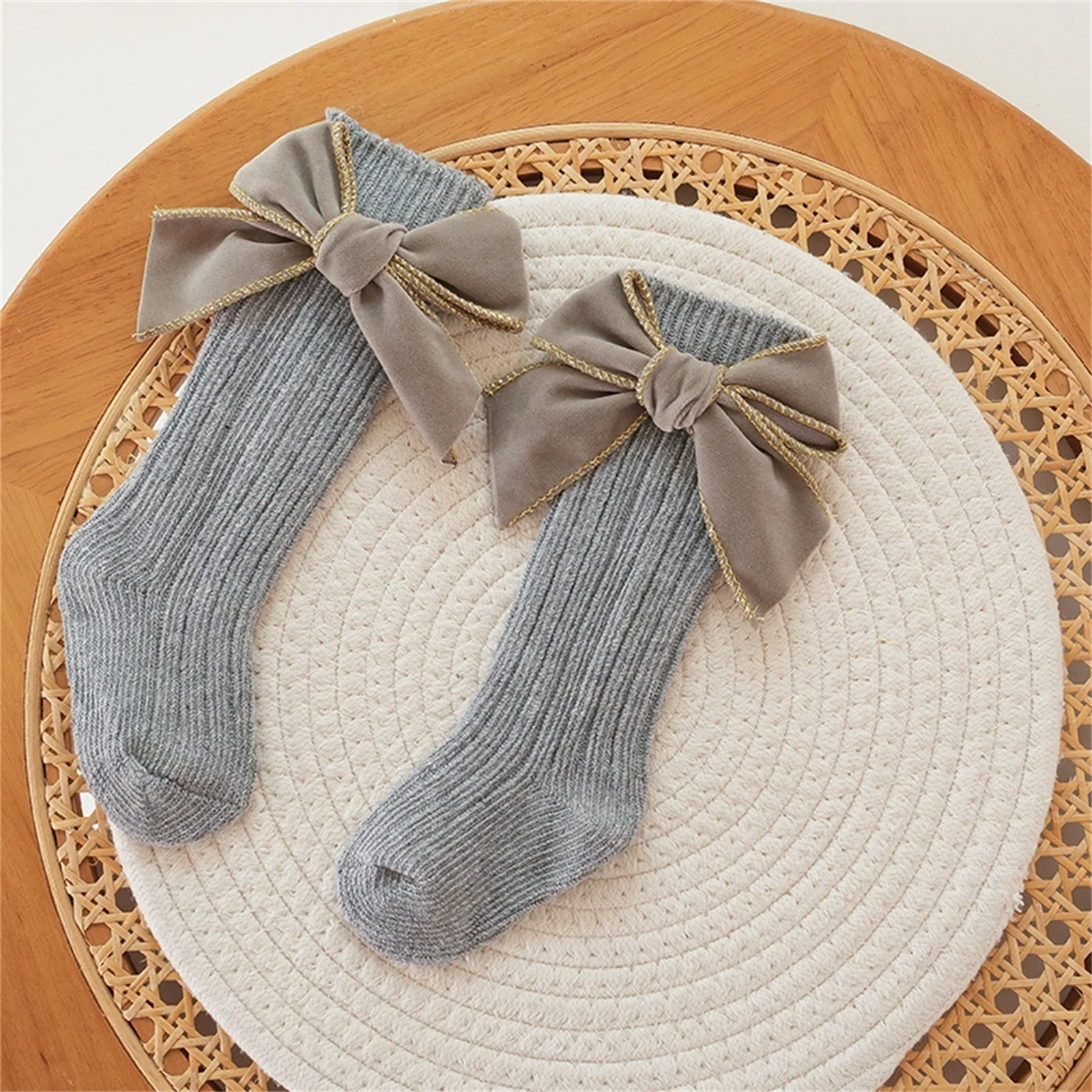 Citgeett Infant Baby Girl Socks Soft Long Socks Cotton Stockings with Velvet Bows for Infants Toddlers
