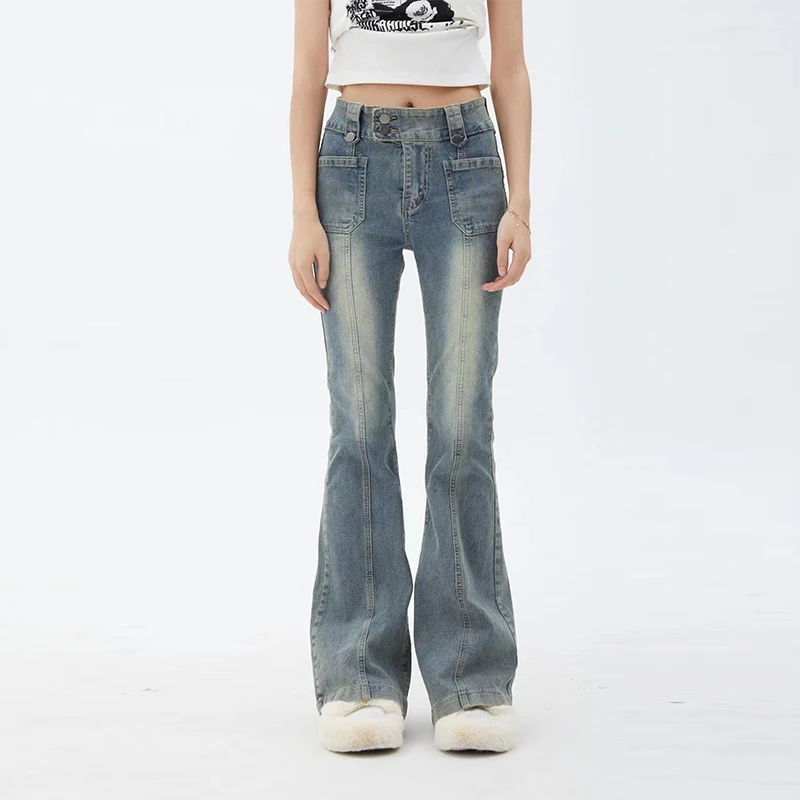 

Женские расклешенные джинсы, винтажные джинсы Y2K, модные брюки с высокой талией, уличная одежда, джинсы в стиле 1920-х