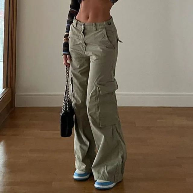 

Vintage Cargo Pants Baggy Jeans Women Casual High Waist Streetwear Pockets Straight Wide Leg Trousers 2022 Denim Overalls