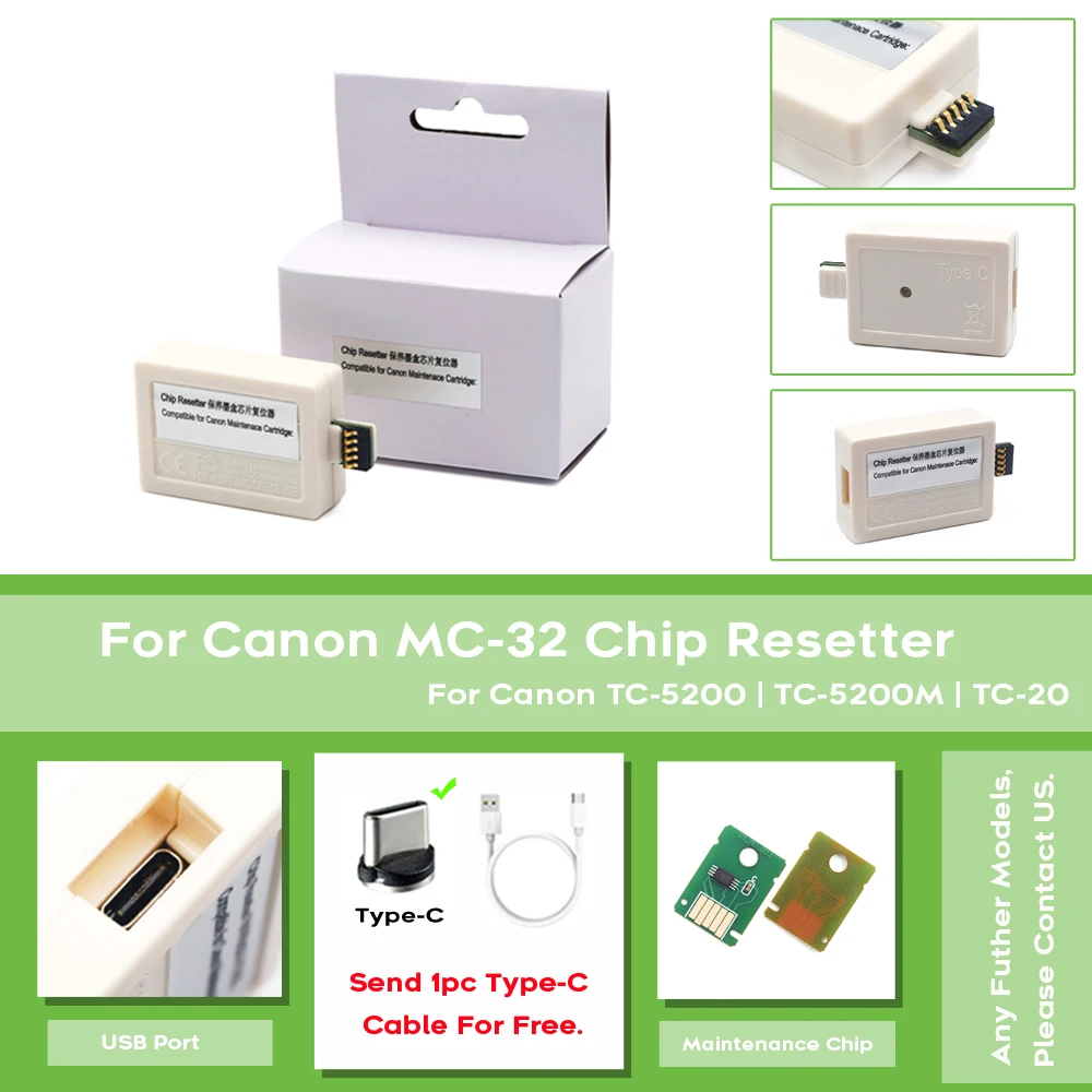 Mc-32 Mc32 Mc 32 Resetter Chip Cartuccia Di Manutenzione Per Stampante Canon Imageprograf Tc-5200 Tc-5200M Tc-20 Tc 5200 5200M 20