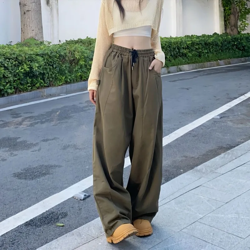 

Deeptown Vintage Cargo Black Pants Women Y2k Japanese Streetwear Wide Leg Trousers Harajuku Style Oversize Green Joggings Casual