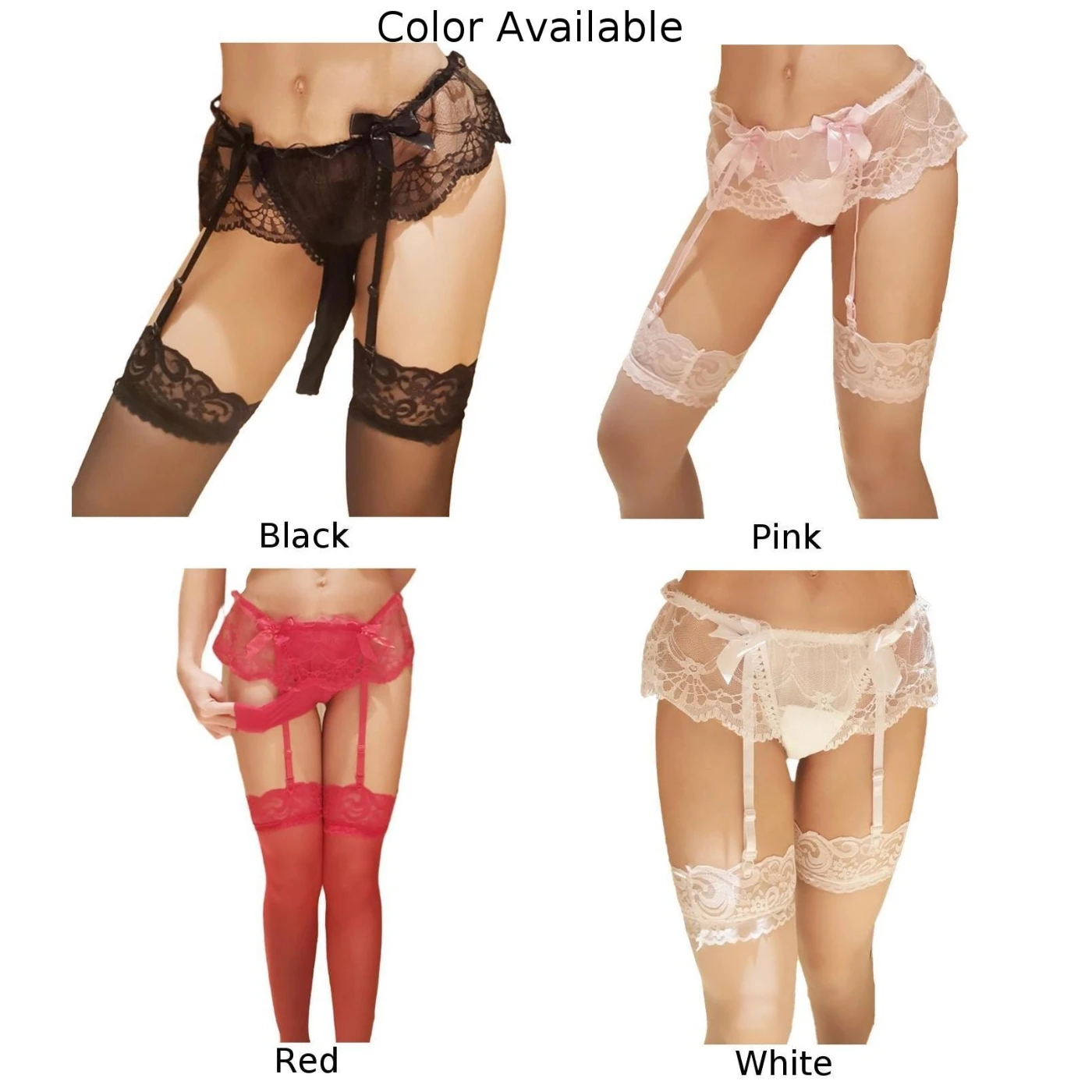 Men Lingerie Stretch Pouch G-string Erotic Sexy Lace Edge Briefs Open Butt Transparent Plus Size Garter Belt Stockings Underwear