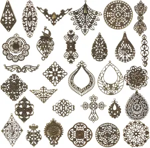 Filigree Connectors Charms Pendants Antique Bronze   Metal Findings Embellishments for DIY Hairpin Necklace Jewelry Making