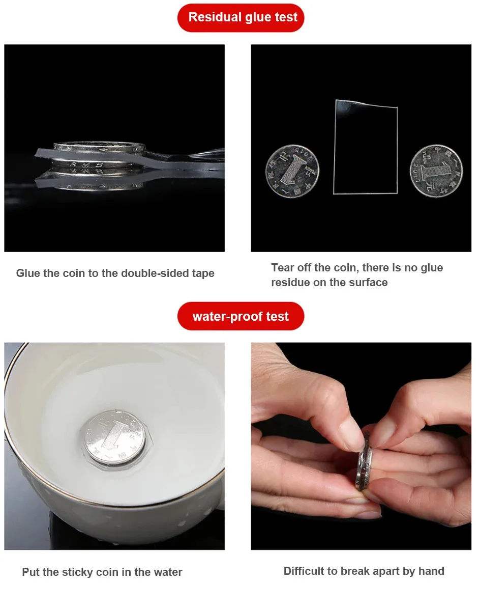 Ultra starkes doppelseitiges Nano-Klebeband klares abnehmbares wasserdichtes, extra starkes, klebriges, strap azier fähiges Zwei-Seiten-Klebeband – Detail 6