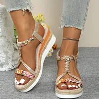 Fashion T-Strap Platform Sandals for Women New Mix Color Elastic Band Wedge Sandals Woman Summer Daily Open Toe Sandalias Female - Image 4