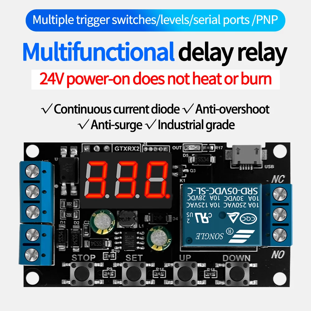 

2pcs DC 5-30V Micro USB Time Delay Relay LED Display Automation Cycle Delay Timer Control Off Switch Delay Time Relay 5V 12V 24V
