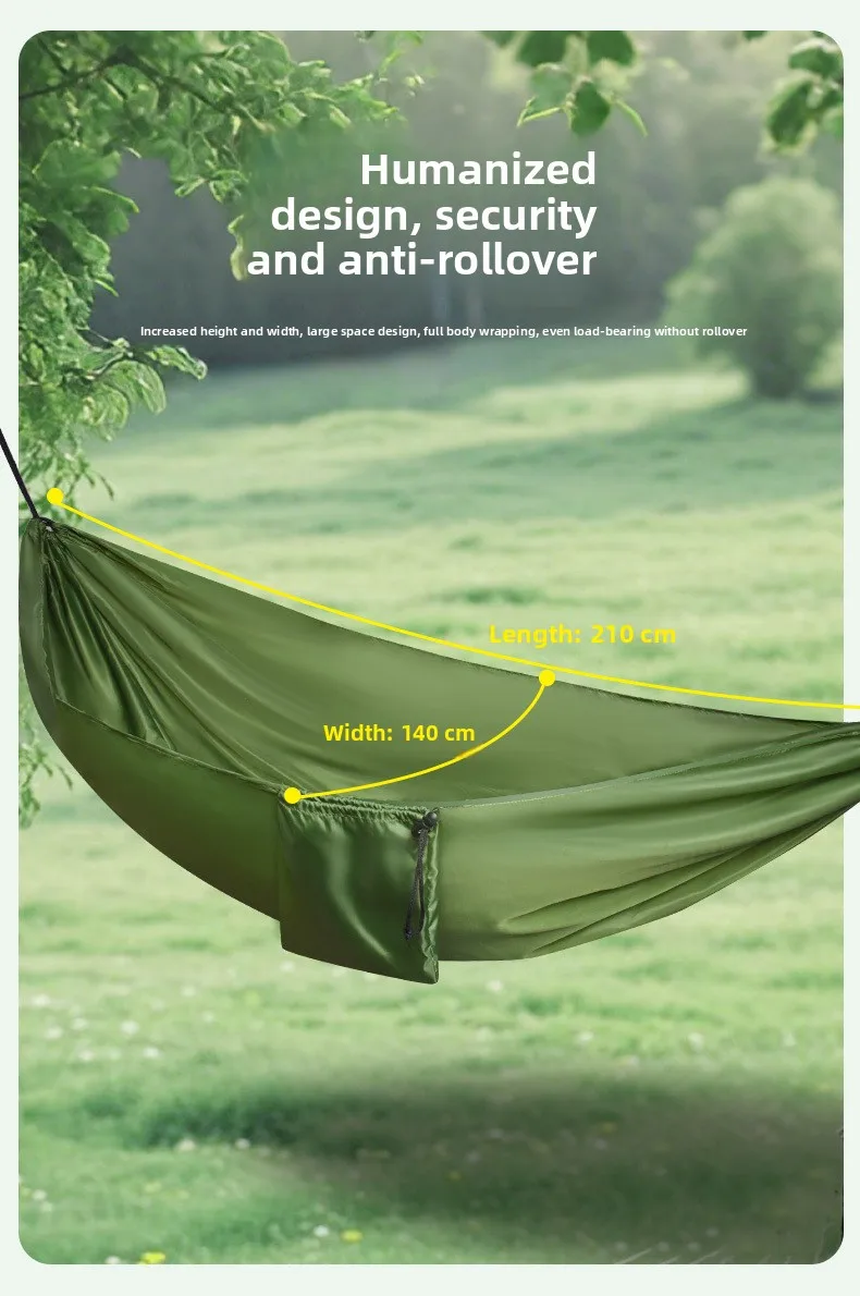 210 x 140 cm tragbare Outdoor-Camping-Hängematte, hängendes Bett aus hochfestem Fallschirmstoff für Sommer, Strand, Wandern, Outdoor-Aktivitäten – Detail 4