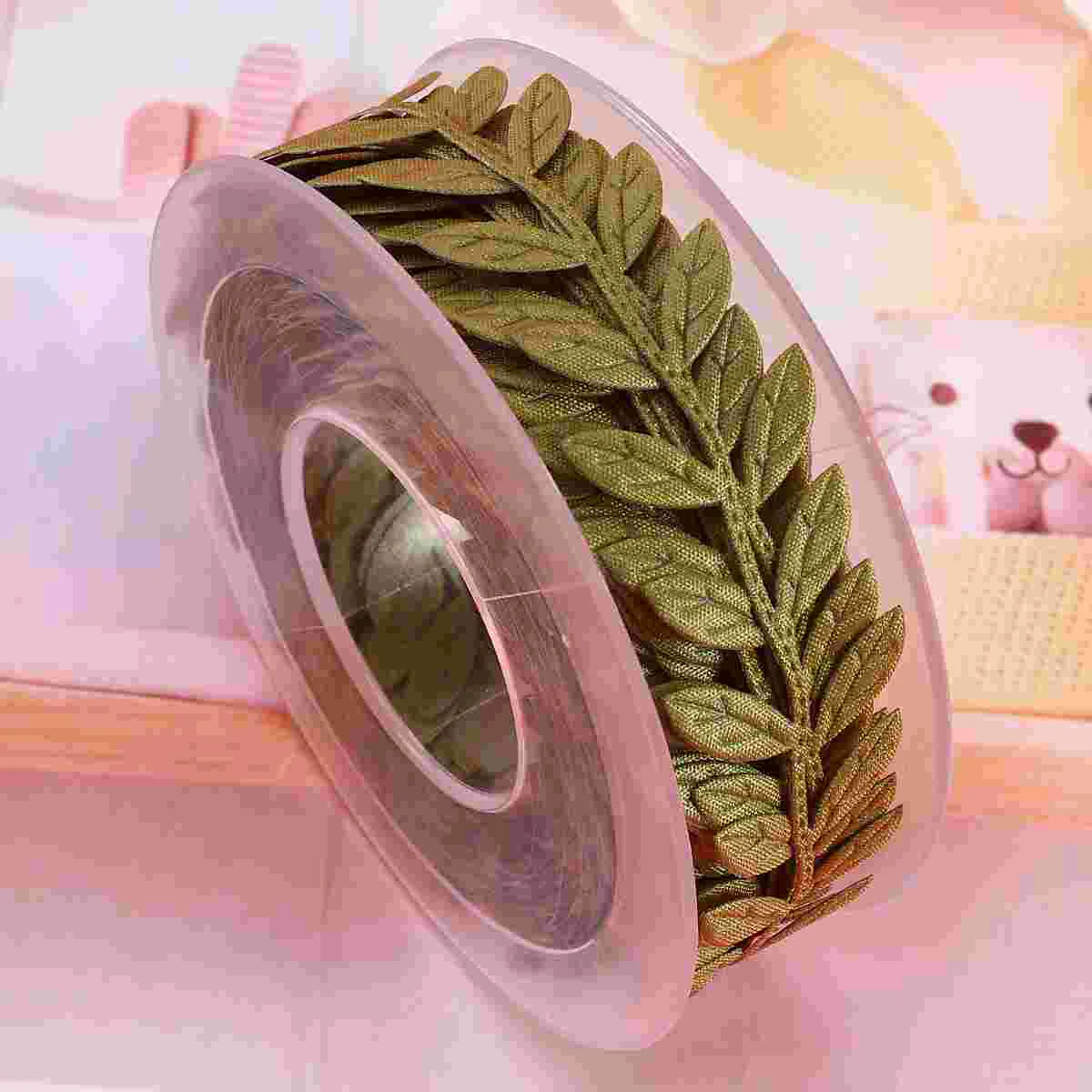 

15M Leaves Pattern Ribbon Wedding Festive Party Decor Gift Packing Ribbon Garment Accessory for DIY Sewing Decoration (Green)