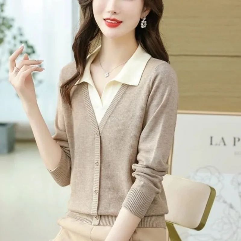 

Пуловер, свитер, весна 2023, воротник-поло, имитация инопланетянина, топ из двух частей, трикотажная нижняя рубашка, Модный женский свитер для инопланетянина