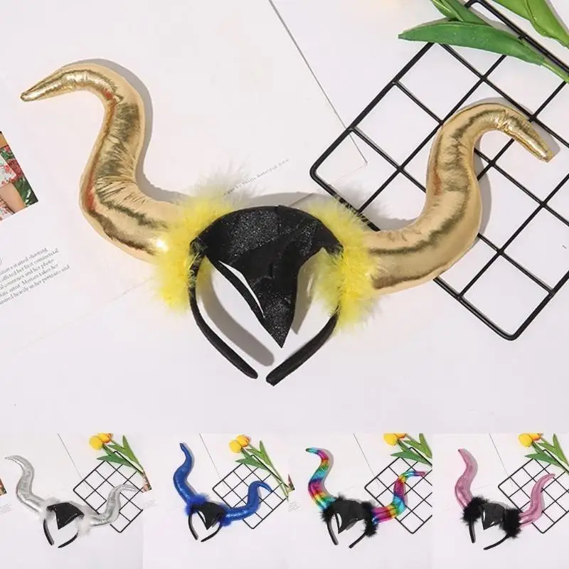 39BD 3-D Ochsenhorn Haarband Halloween Kopfbedeckung Party Requisiten Teenager Erwachsene Cosplay Kostüm – Detail 10