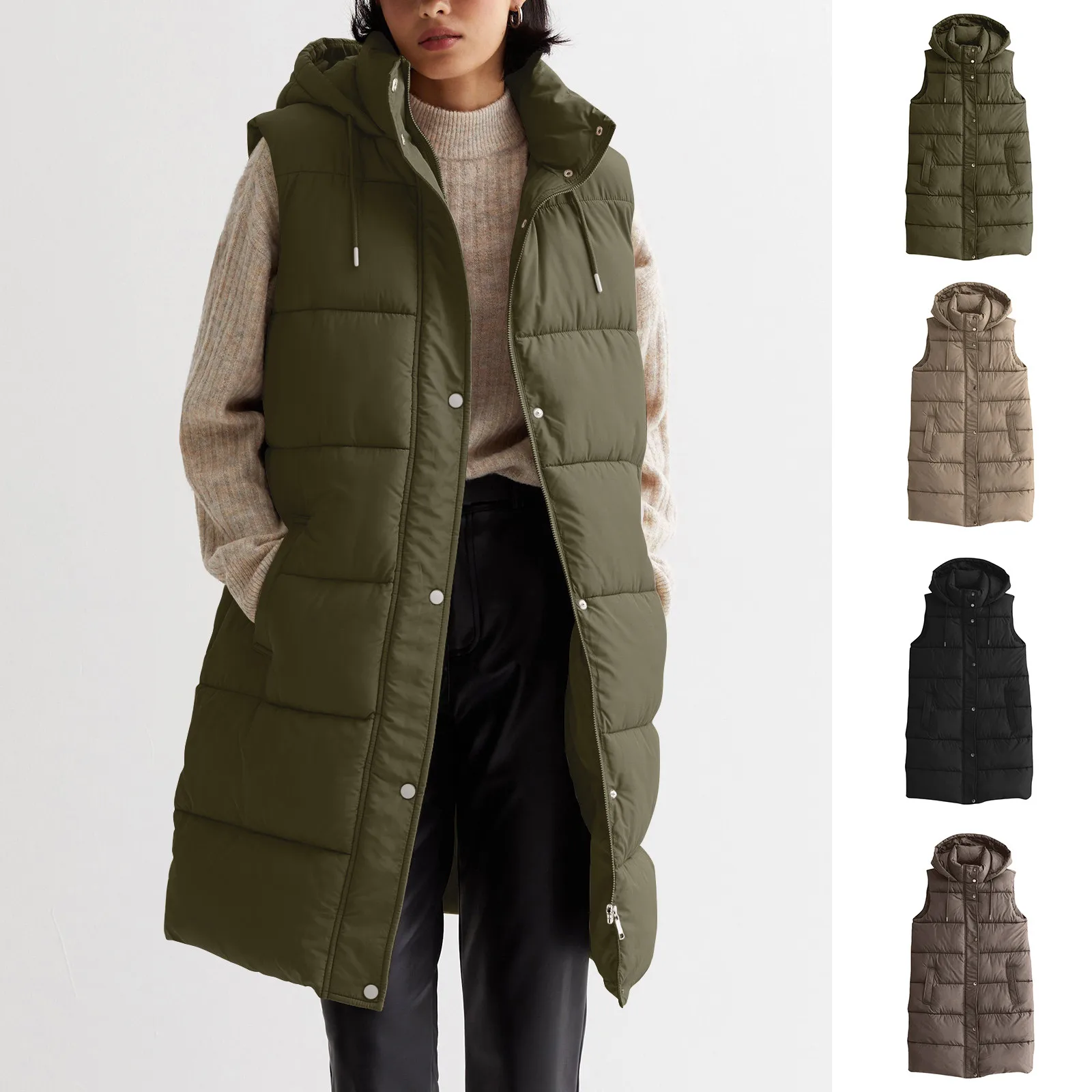 

Hooded Zipper Jacket Women Waistcoat Autumn Winter Opening Outerwear Top Women Hooded Parka Fashion Quilted Vest Casual