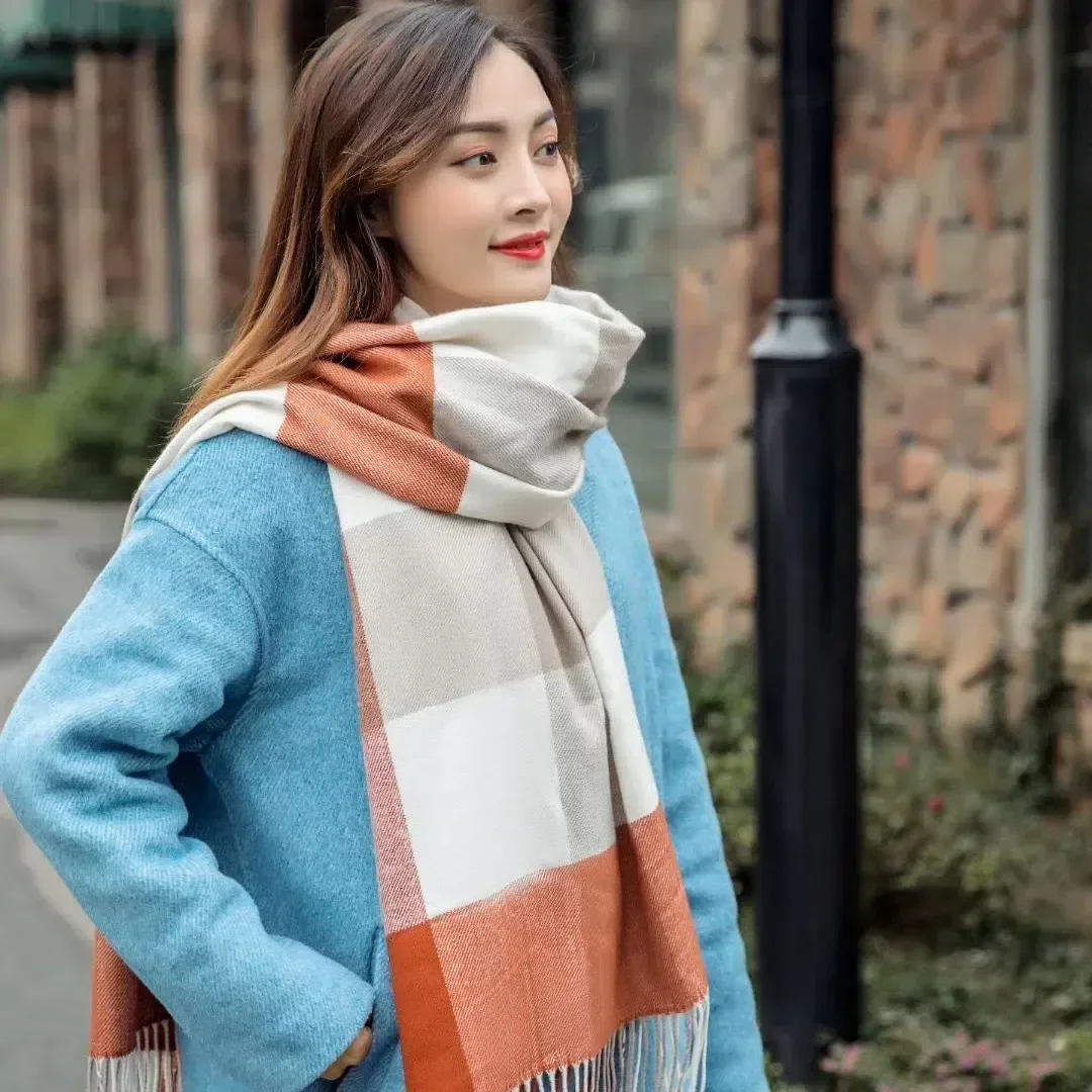 The New Women's Scarf Winter Luxury Brand Tippet Scarves for Ladies Plaid Shawls Warm British Style Thicken Man