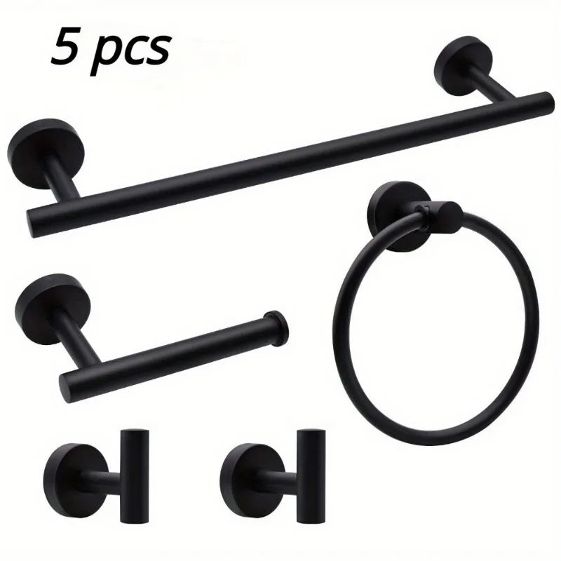 Description Picture 3 of item5 Piece Bathroom Hardware Set, Bathroom Accessory Set, Thickened Stainless Steel Set, Wall Mounted Towel Rack for Bathroom
