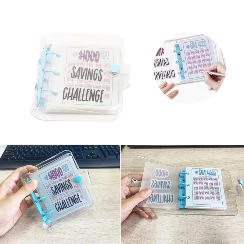 1000 저축 챌린지 바인더, 월별 돈 절약 챌린지 북, 봉투 포함, 돈 절약 바인더 (파란색)