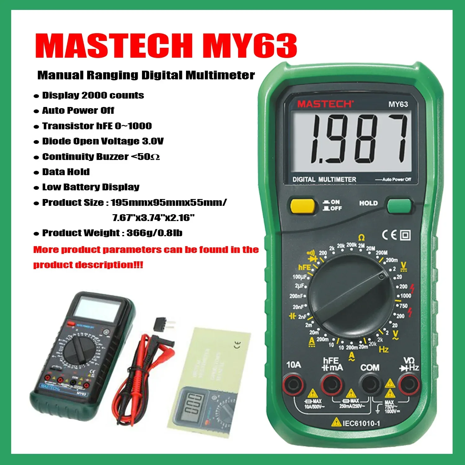 MASTECH MY60 MY61 MY62 MY63 MY64 MY68 Manual Ranging Digital