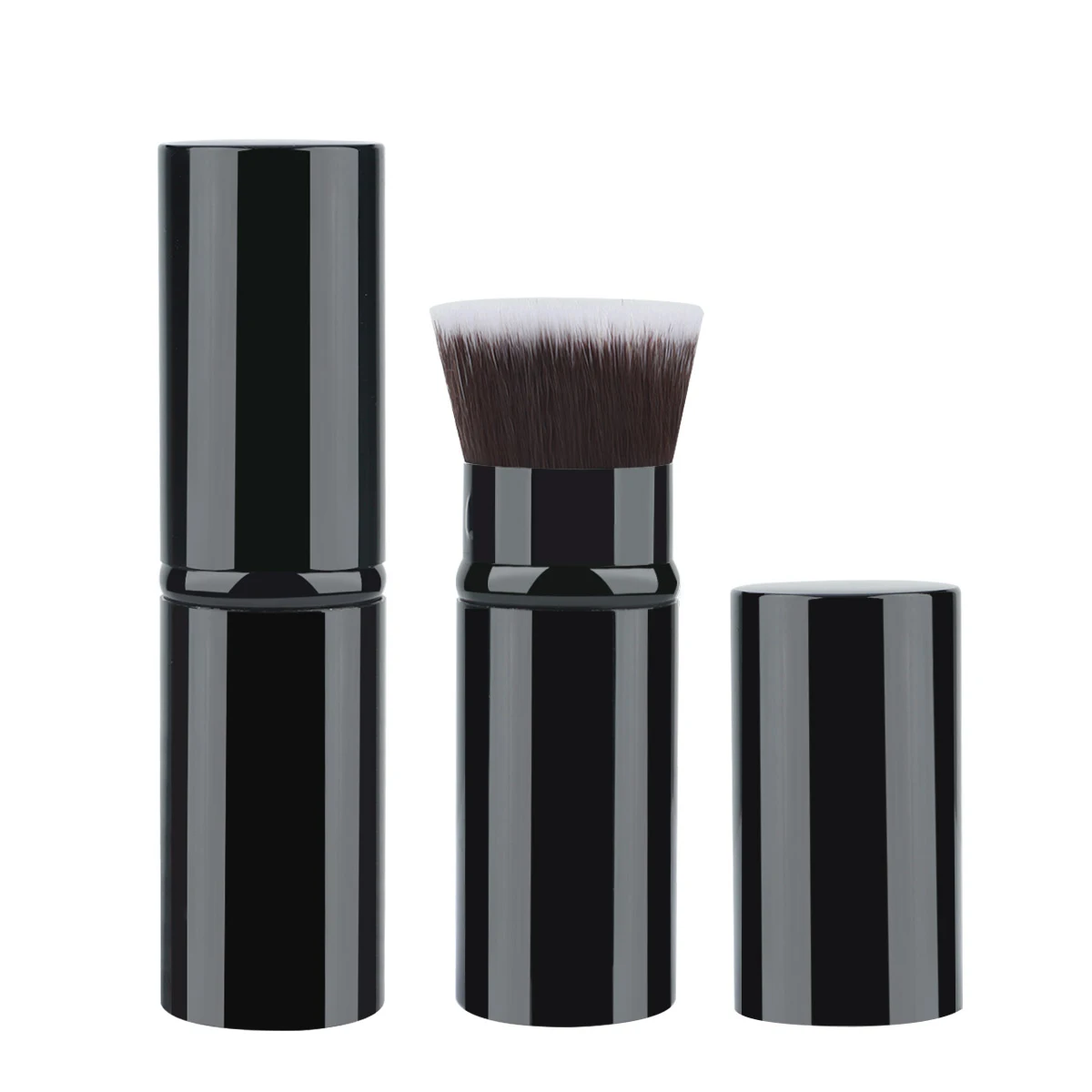 Compact Retractable Powder Blush Brush with Aluminum Handle
