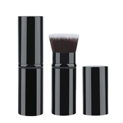 Compact Retractable Powder Blush Brush with Aluminum Handle (Black Flat Head)
