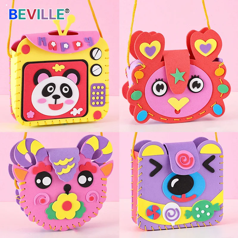Children DIY Non-Woven Fabric Handbag Kids Handmade Craft Toy Mini Colorful Cartoon Fabrication Bag Arts Crafts Educational Toys