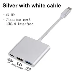 Multi - Port USB - C Hub and HDMI Adapter (Silver - White)