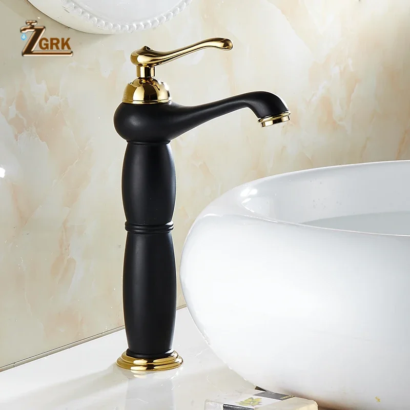 

Black Gold Bathroom Faucet Deck Mounted Brass Basin Mixer Faucet Single Handle High Spout Sink Basin Mixer Tap