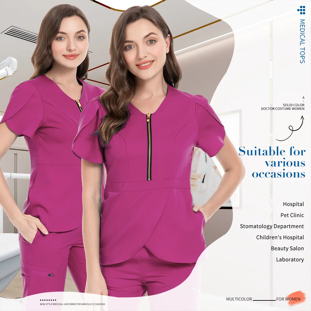 Beauty Salon Workwear Women Short Sleeved Spa Uniforms Dentist Healthcare Nurse Scrubs Tops Medical Doctor Scrub Working Clothes medical scrubs