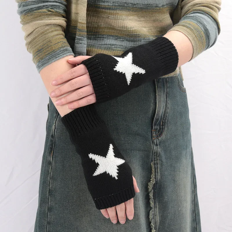 Knitted Half Finger Gloves Women's Warm Soft Winter Mittens for Girl Guantes Y2K Sleeve Girls Lolita Goth Fingerless Gloves