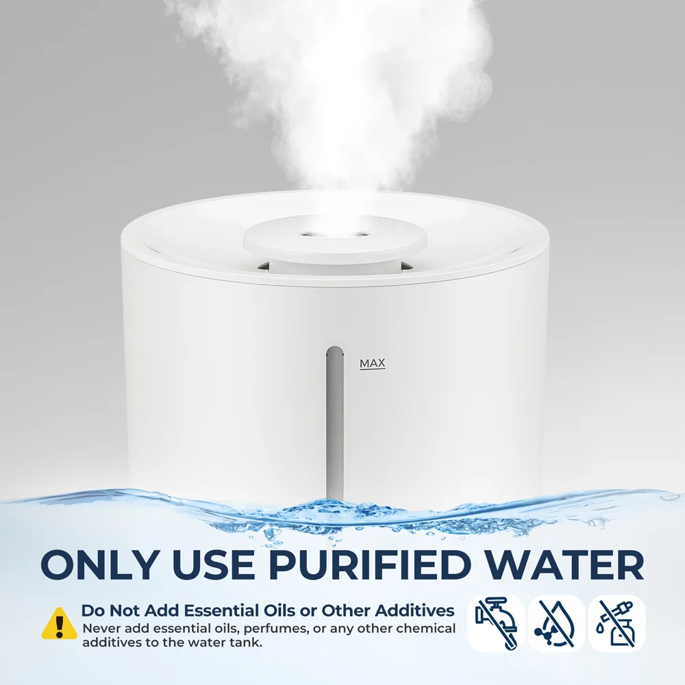 ROUNY Luftbefeuchter, 4 l Ultraschall-Luftbefeuchter mit niedrigem Wasserschutz, 360° ° Nebel, leise, BPA-frei, großes Fassungsvermögen, weiß – Detail 14
